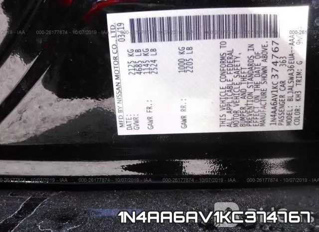 1N4AA6AV1KC374767 фото 9