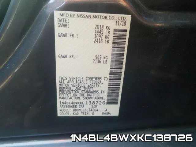 1N4BL4BWXKC138726 фото 2