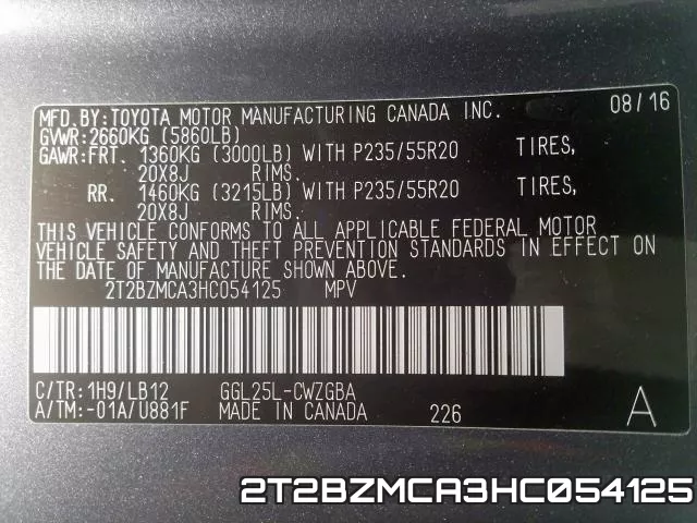 2T2BZMCA3HC054125 фото 2