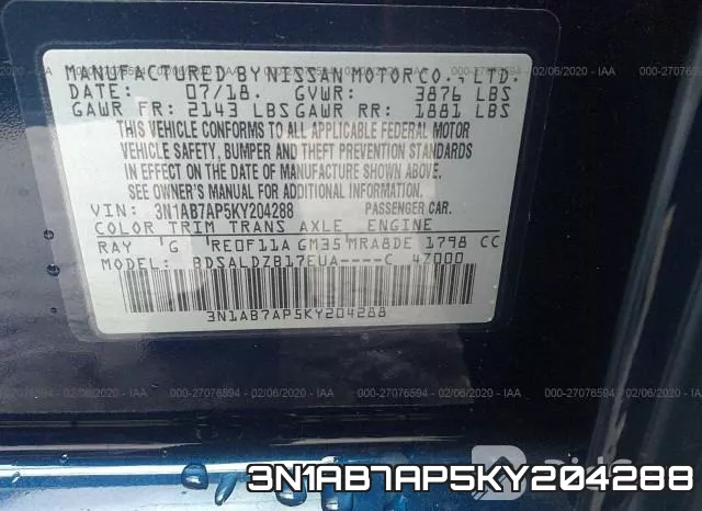 3N1AB7AP5KY204288 фото 9