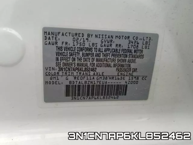 3N1CN7AP6KL852462 фото 2