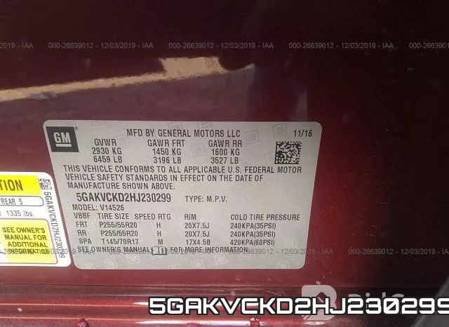 5GAKVCKD2HJ230299 фото 8