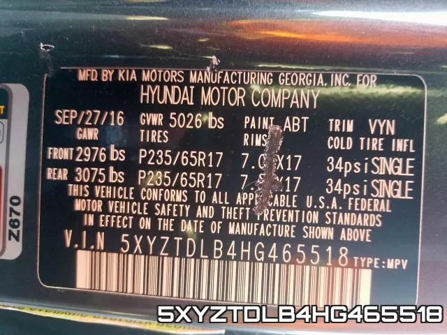 5XYZTDLB4HG465518 фото 2