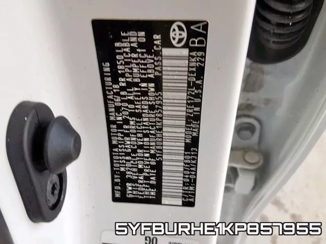 5YFBURHE1KP857955 фото 2