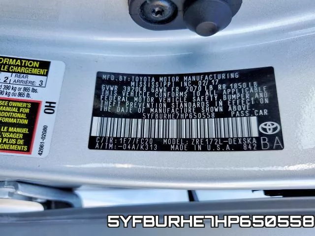 5YFBURHE7HP650558 фото 2