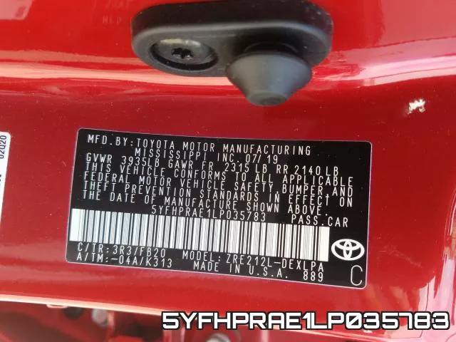5YFHPRAE1LP035783 фото 2