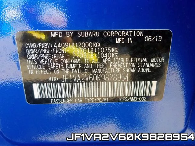 JF1VA2V60K9828954 фото 2