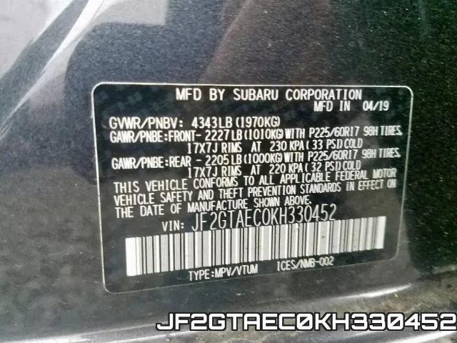 JF2GTAEC0KH330452 фото 2