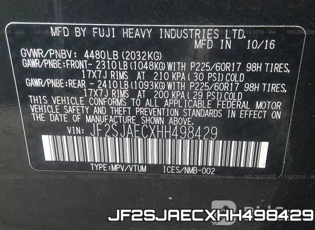 JF2SJAECXHH498429 фото 7