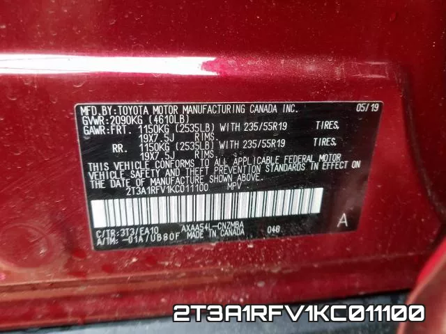 2T3A1RFV1KC011100 фото 2