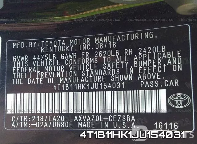 4T1B11HK1JU154031 фото 8