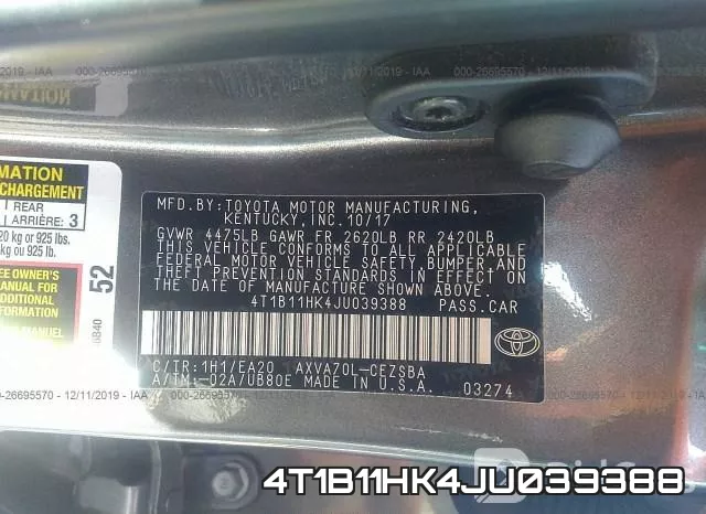 4T1B11HK4JU039388 фото 9