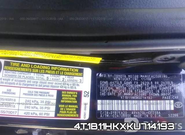 4T1B11HKXKU714193 фото 7