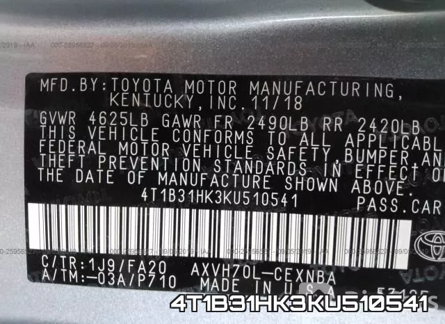 4T1B31HK3KU510541 фото 8