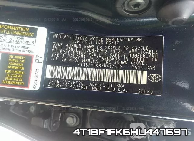 4T1BF1FK6HU447597 фото 7
