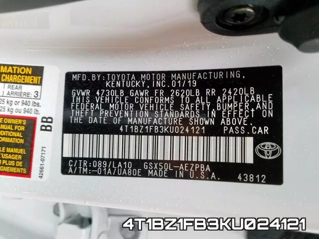 4T1BZ1FB3KU024121 фото 2