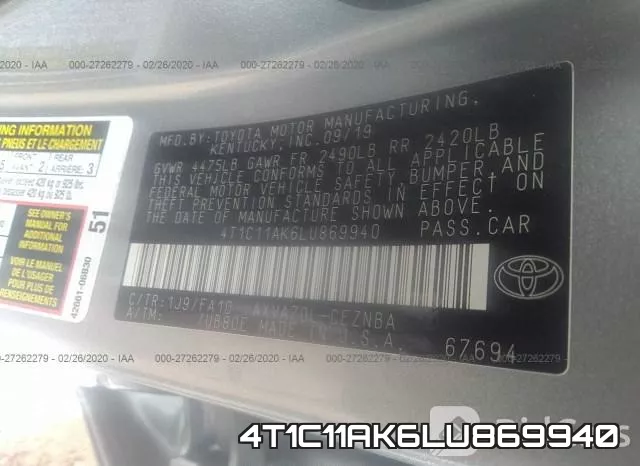 4T1C11AK6LU869940 фото 6