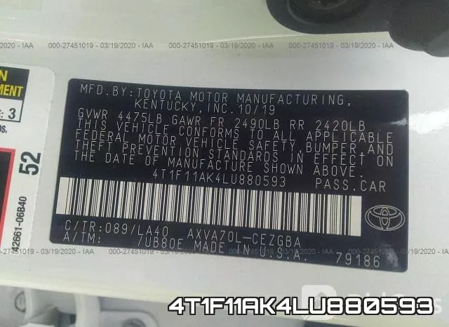 4T1F11AK4LU880593 фото 8