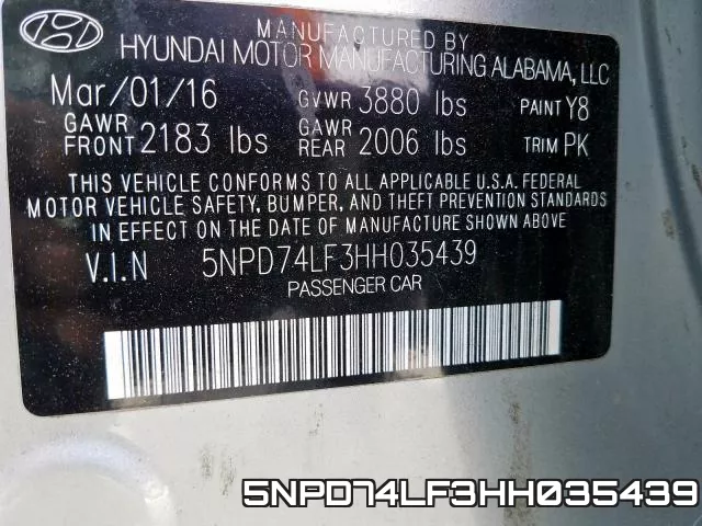 5NPD74LF3HH035439 фото 2