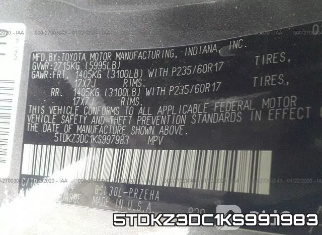 5TDKZ3DC1KS997983 фото 8