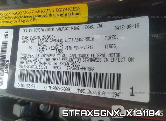 5TFAX5GNXJX131184 фото 7
