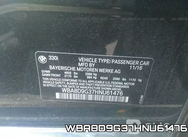 WBA8D9G37HNU61476 фото 7