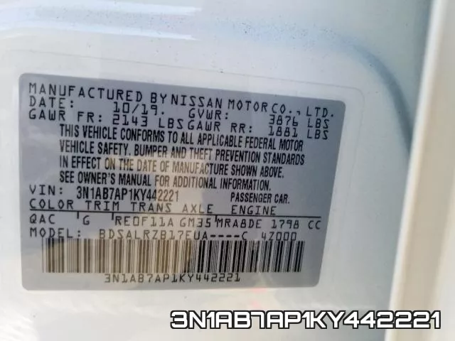 3N1AB7AP1KY442221 фото 2