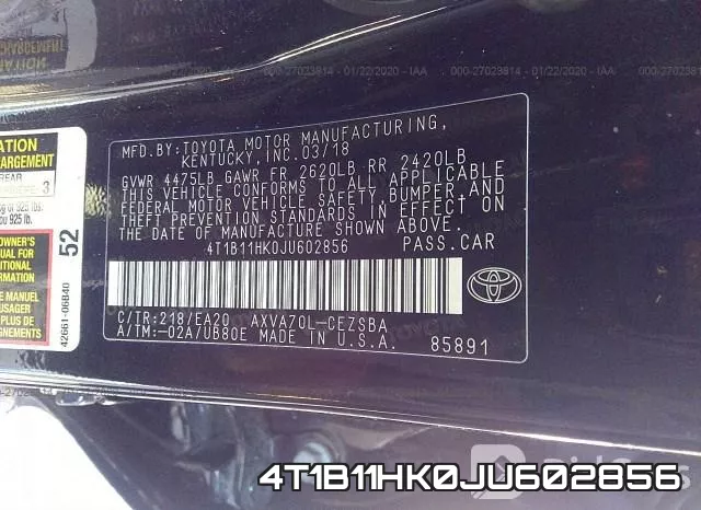 4T1B11HK0JU602856 фото 9