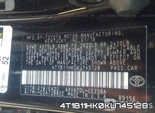 4T1B11HK0KU745128 фото 10