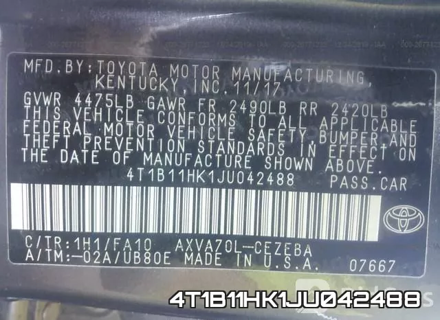 4T1B11HK1JU042488 фото 4