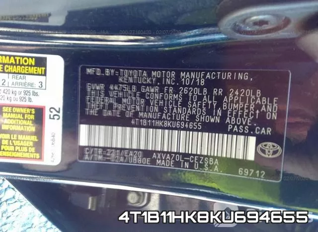 4T1B11HK8KU694655 фото 8