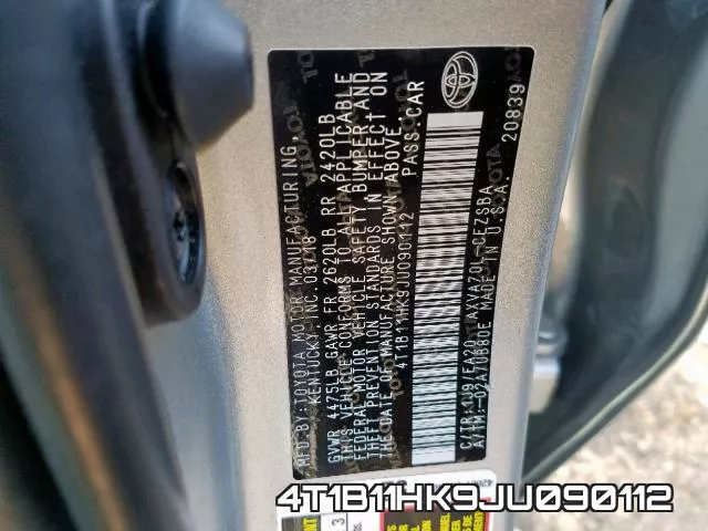 4T1B11HK9JU090112 фото 2