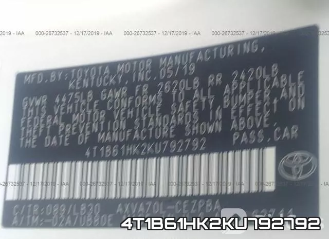 4T1B61HK2KU792792 фото 8