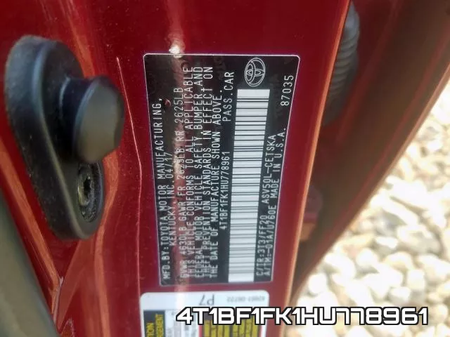 4T1BF1FK1HU778961 фото 2