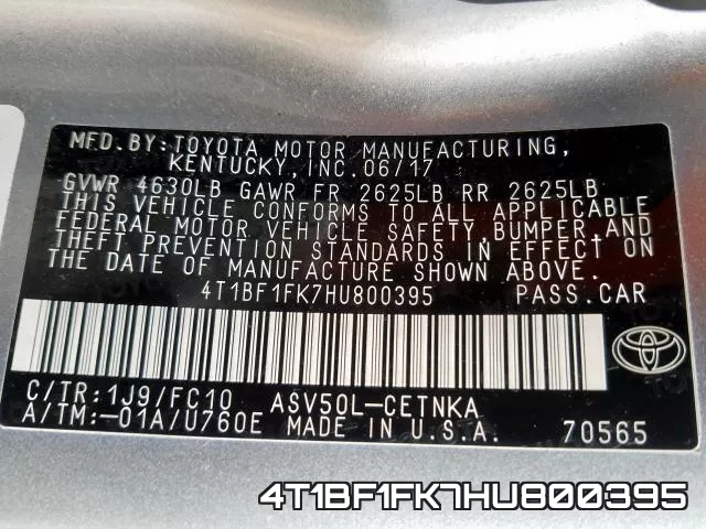 4T1BF1FK7HU800395 фото 2