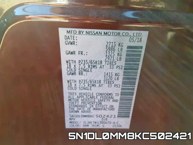 5N1DL0MM8KC502421 фото 2