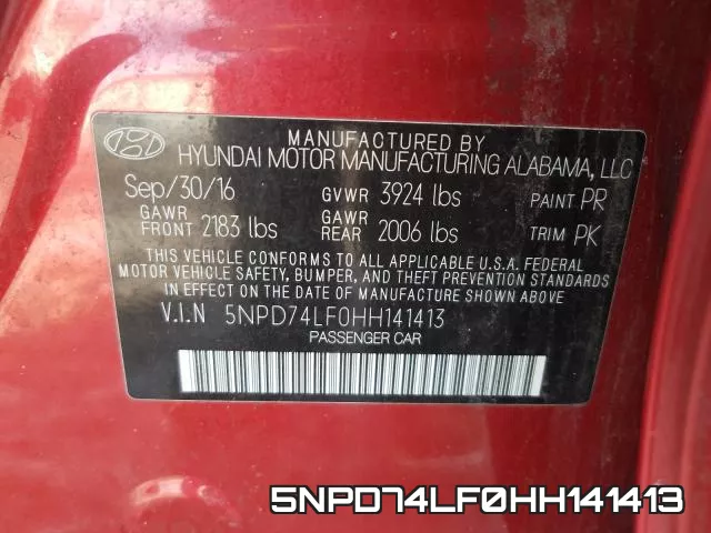 5NPD74LF0HH141413 фото 2