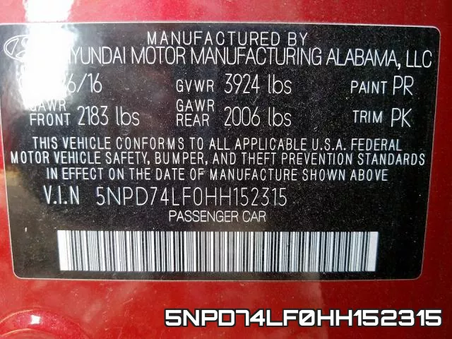 5NPD74LF0HH152315 фото 2