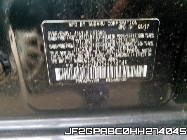 JF2GPABC0HH274045 фото 2