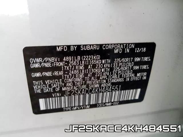 JF2SKACC4KH484551 фото 2