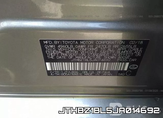 JTHBZ1BL5JA014692 фото 5