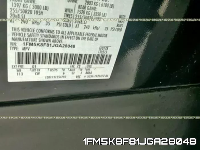1FM5K8F81JGA28048 фото 2