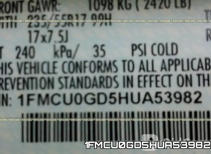 1FMCU0GD5HUA53982 фото 10
