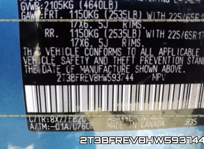 2T3BFREV8HW593744 фото 10