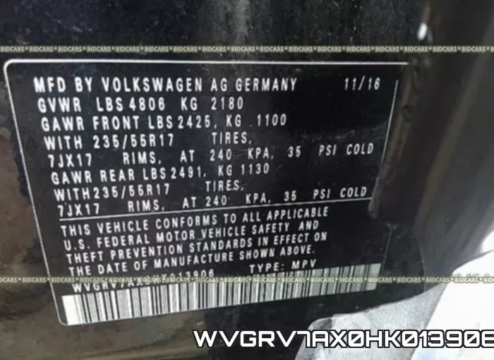 WVGRV7AX0HK013906 фото 10