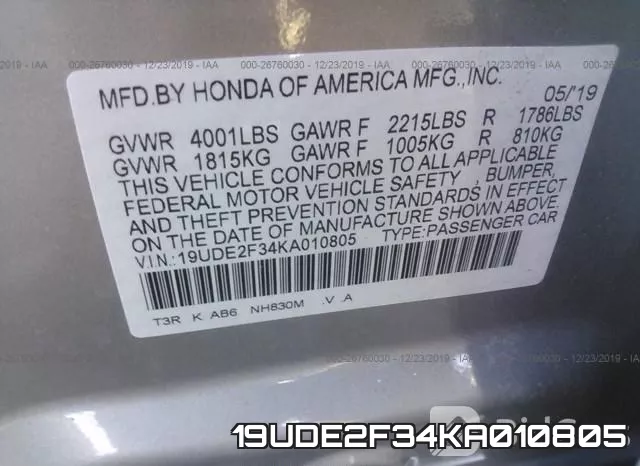 19UDE2F34KA010805 фото 5