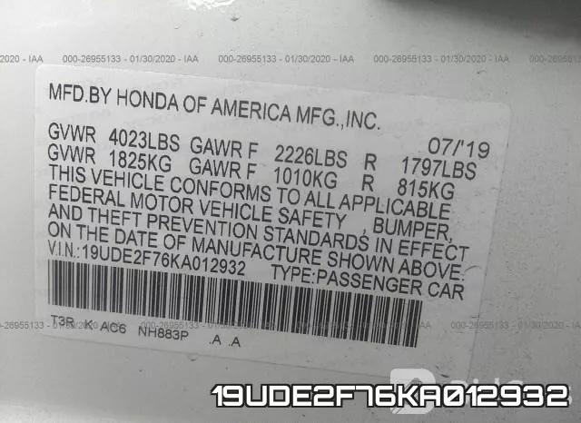 19UDE2F76KA012932 фото 9