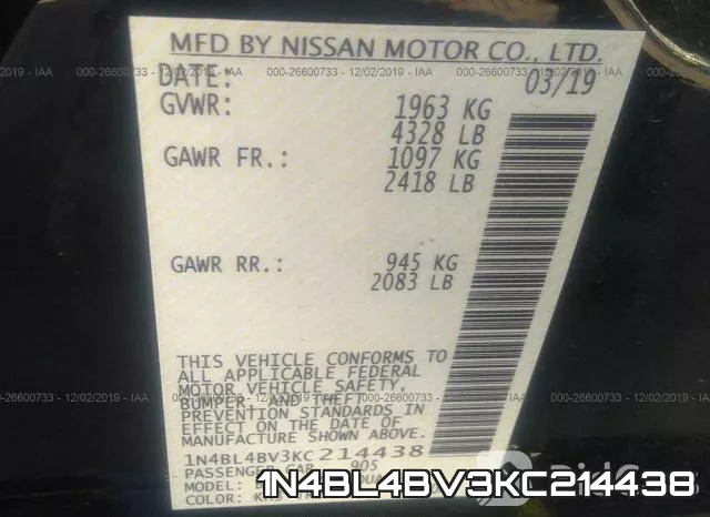 1N4BL4BV3KC214438 фото 7