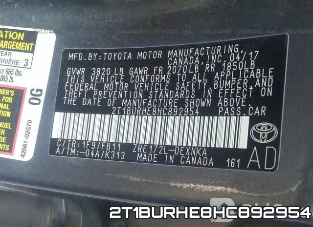 2T1BURHE8HC892954 фото 9