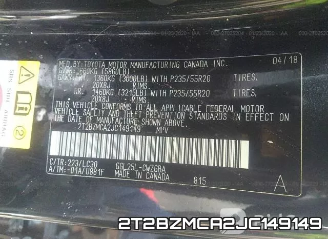 2T2BZMCA2JC149149 фото 6